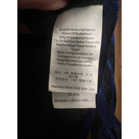 DKNY Blouse XS Blue Black Long Sleeve Sheer Top Ruffle Cuff Women’s Shirt - Picture 8 of 9